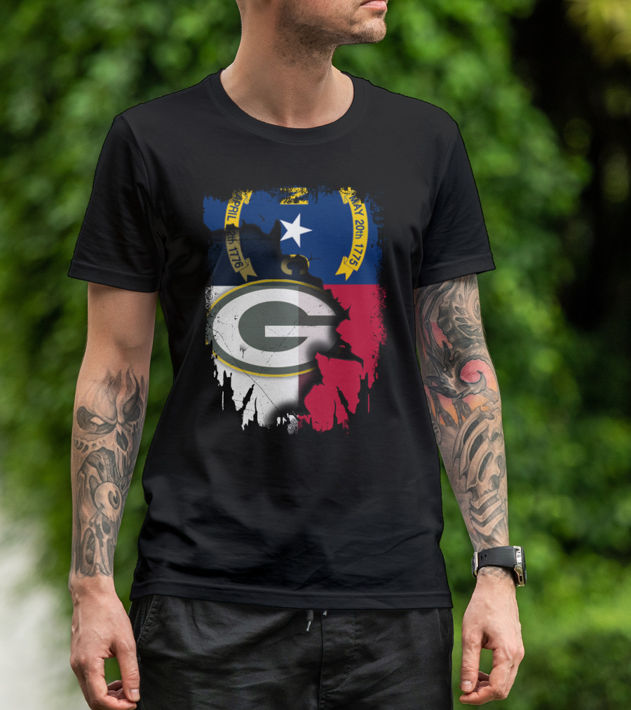 Together North Carolina Flag Green Bay Packers Collaboration T-Shirt
