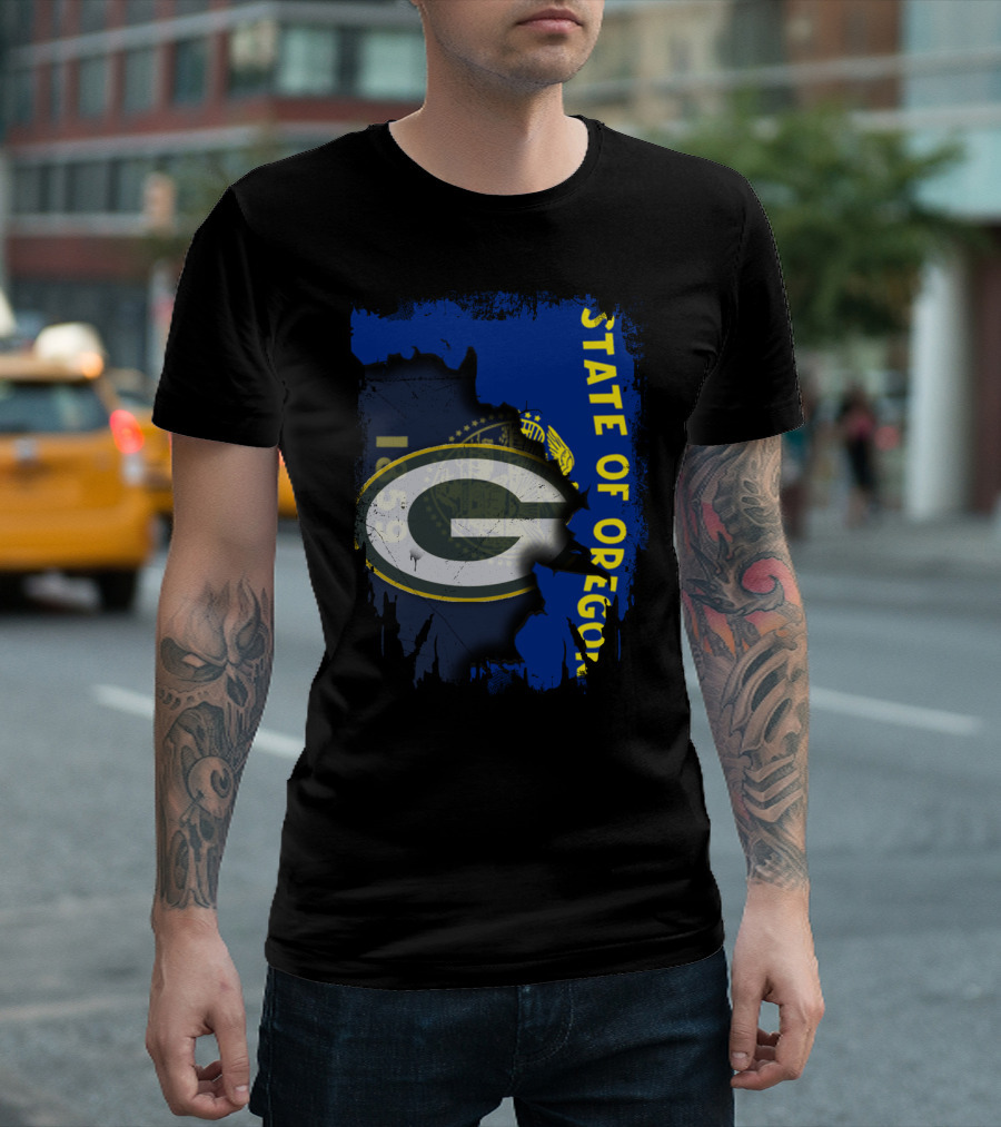 State of Oregon Torn with Packers T-Shirt