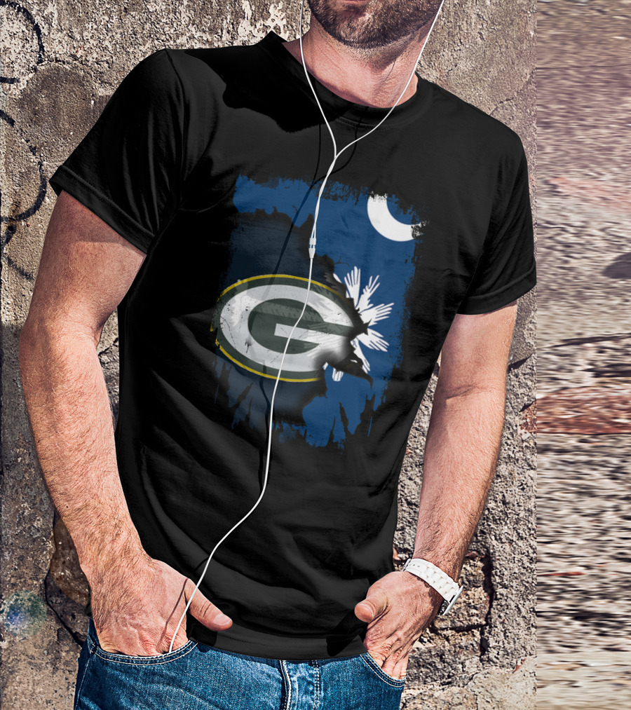 South Carolina And Packers Logo Blend With Crescent Moon And Palmetto Tree T-Shirt
