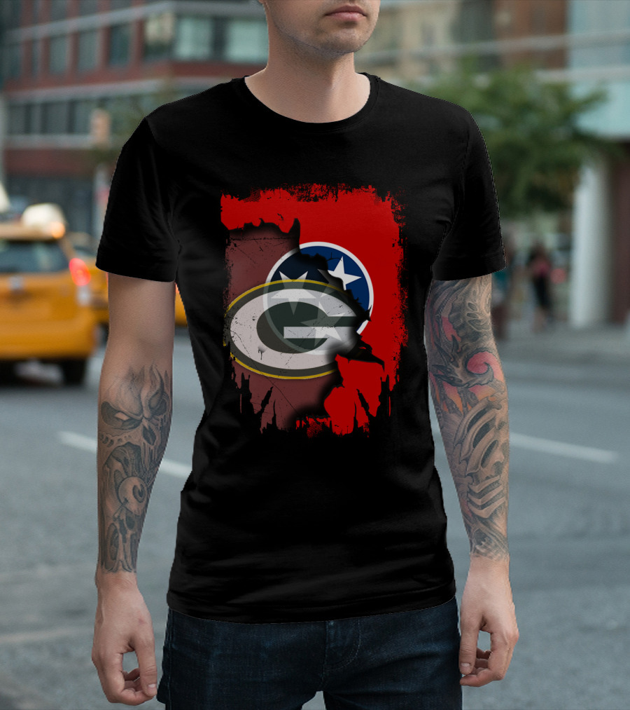 Together Tennessee With Green Bay Packers Logo Over Tennessee Flag T-Shirt