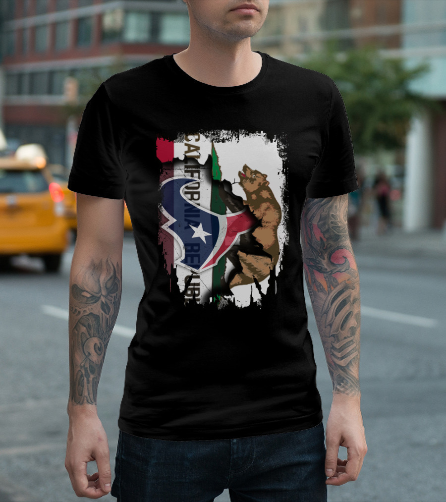 California Republic Meets Texas Emblem With Bear And Lone Star Fusion T-Shirt