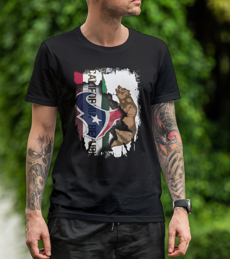 California Republic Meets Texas Emblem With Bear And Lone Star Fusion T-Shirt
