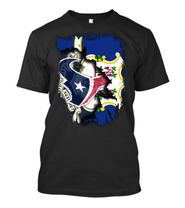 Connecticut State Pride With Texans NFL Team Collaboration T-Shirt