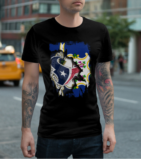 Connecticut State Pride With Texans NFL Team Collaboration T-Shirt
