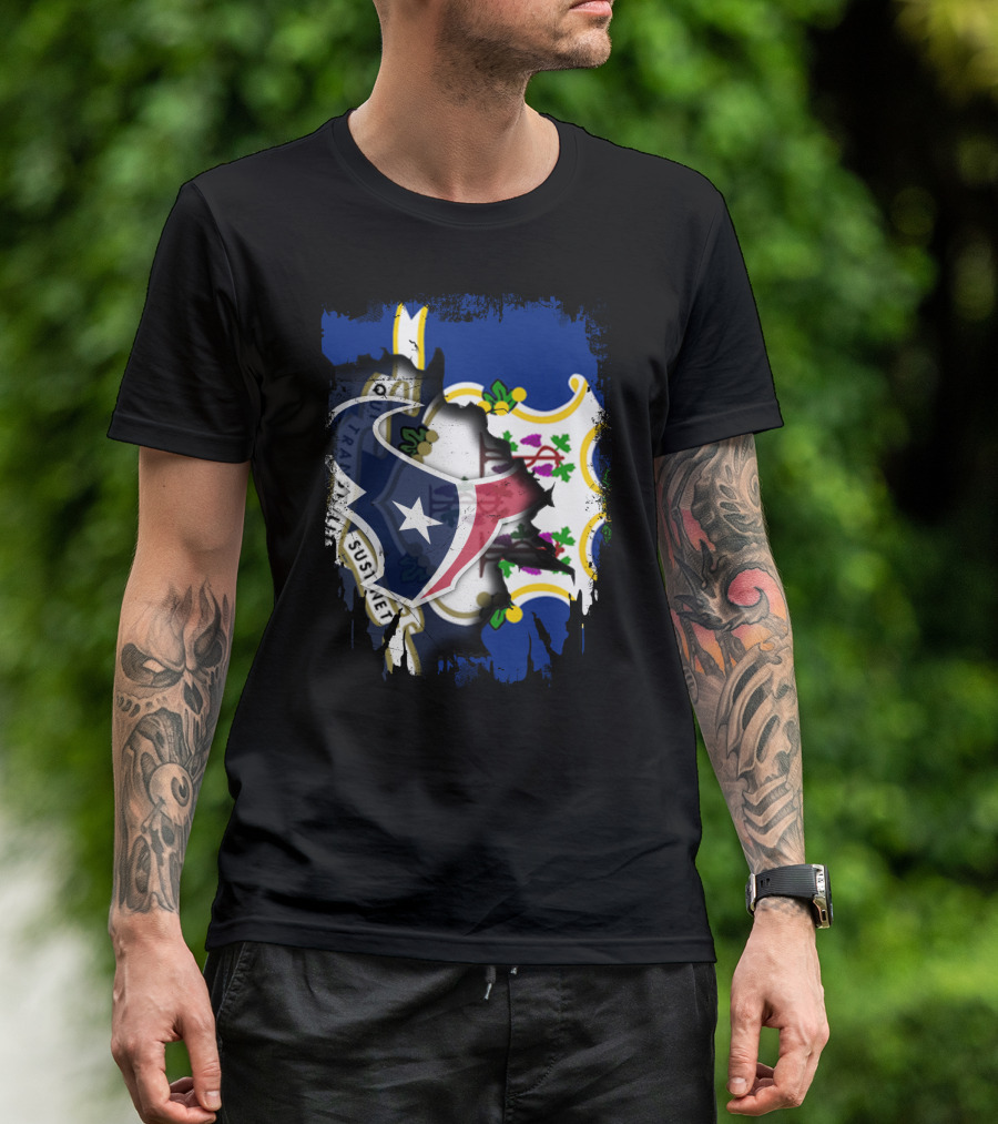 Connecticut State Pride With Texans NFL Team Collaboration T-Shirt