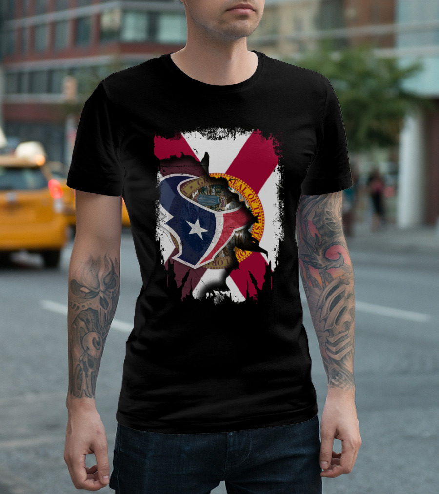 Florida Flag with Houston Texans Logo Fusion T-Shirt