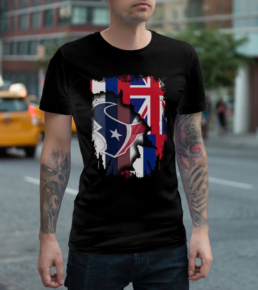 Hawaii Together with Texans Flag and Logo Collaboration T-Shirt