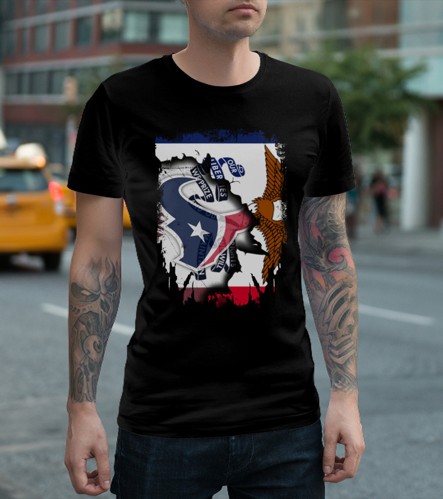 Iowa Flag and Texas Texans Symbol Unity T-Shirt