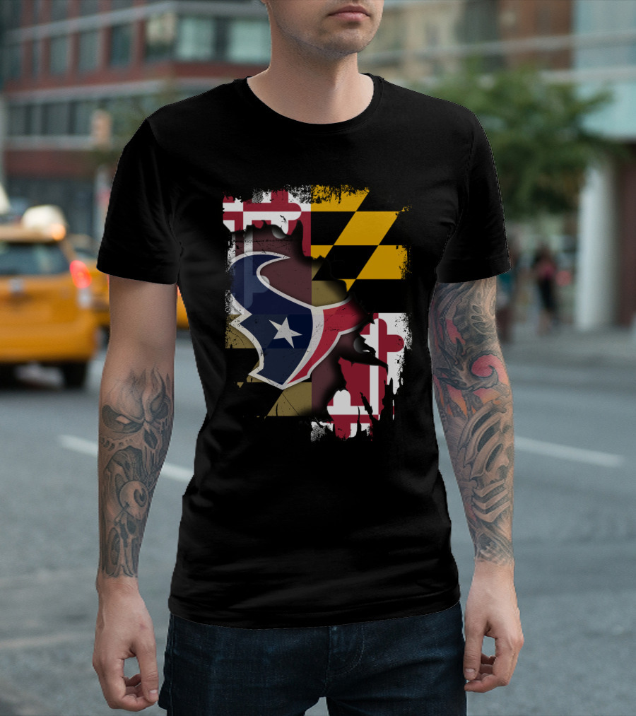 Maryland Flag with Houston Texans Logo Fusion T-Shirt