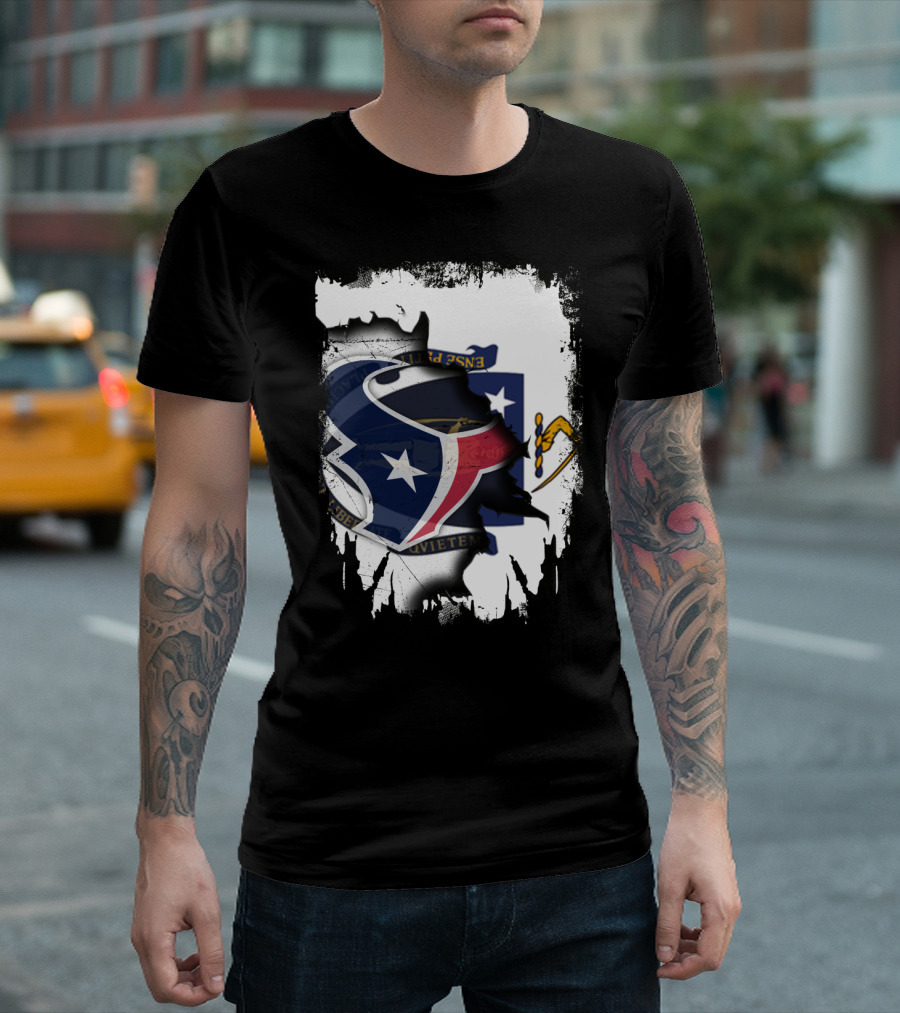 Massachusetts and Texans United with Flag and Logo Elements T-Shirt