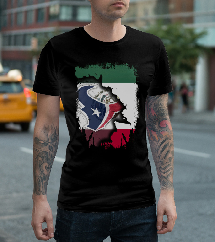 Together Mexico With Texans Flag and Logo Fusion T-Shirt