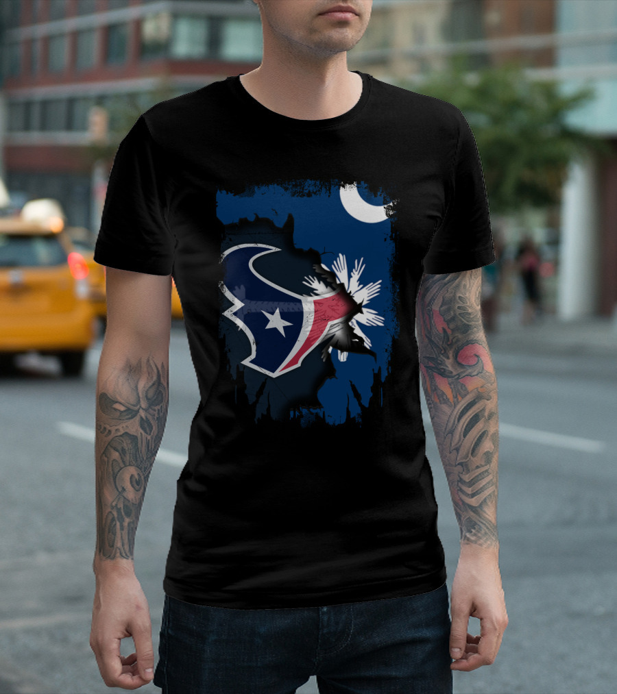 Together South Carolina With Texans Crescent and Palmetto Overlaid with Football T-Shirt