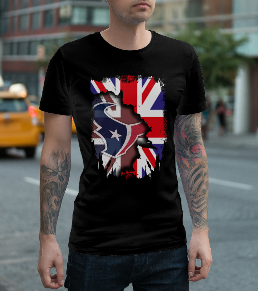United Kingdom Flag with Texans Football Logo Fusion T-Shirt