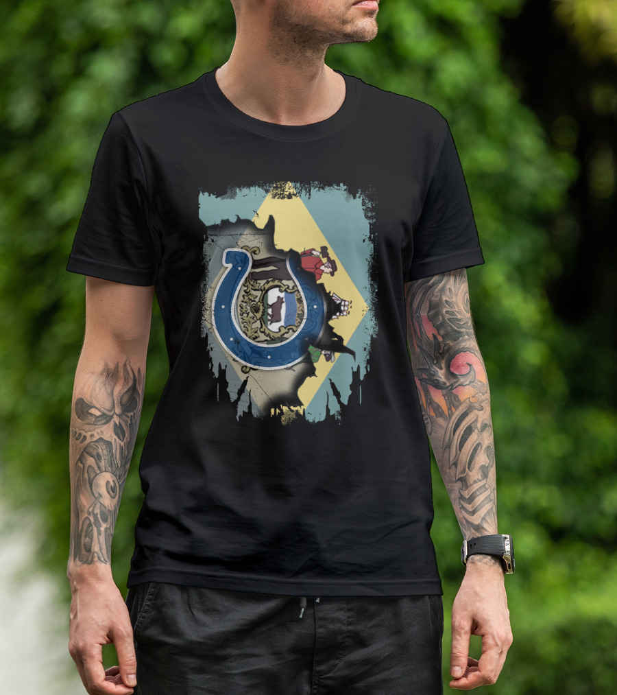 Together Delaware With Colts Horseshoe Flag Emblem T-Shirt