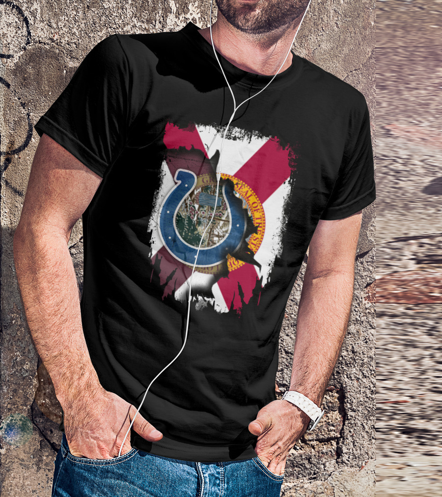Florida Flag Background With Indianapolis Colts Horseshoe T-Shirt