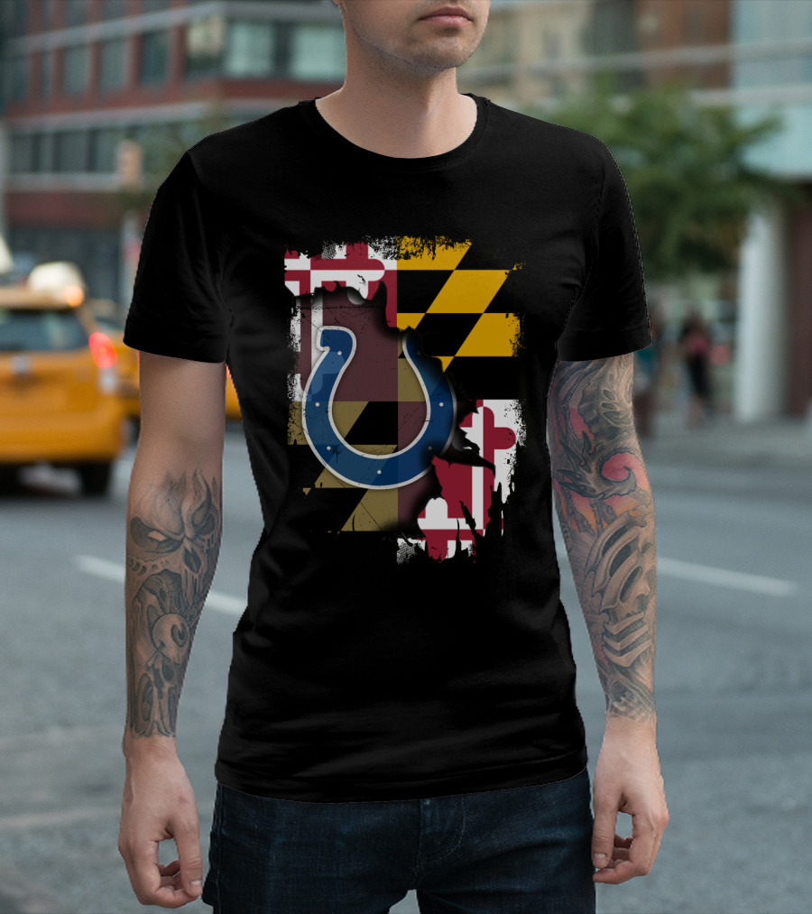 Maryland Flag with Colts Horseshoe NFL T-Shirt
