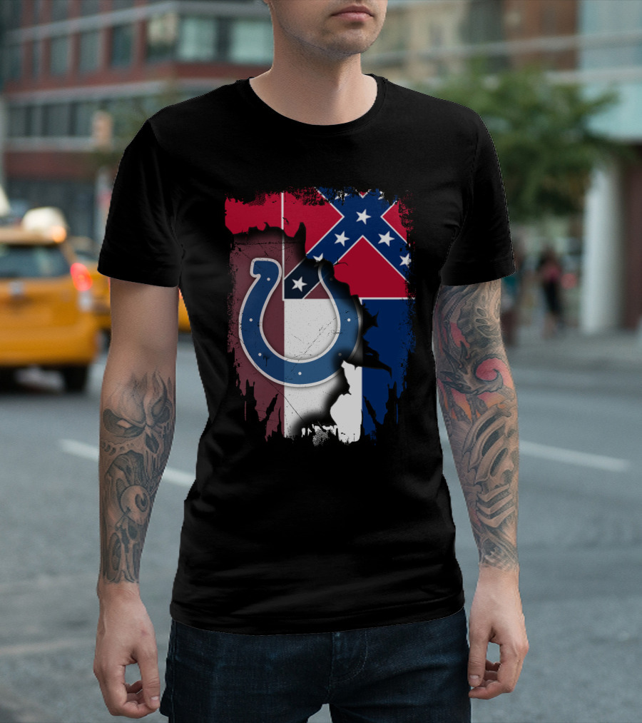 Colts Horseshoe On Mississippi Flag Backdrop T-Shirt