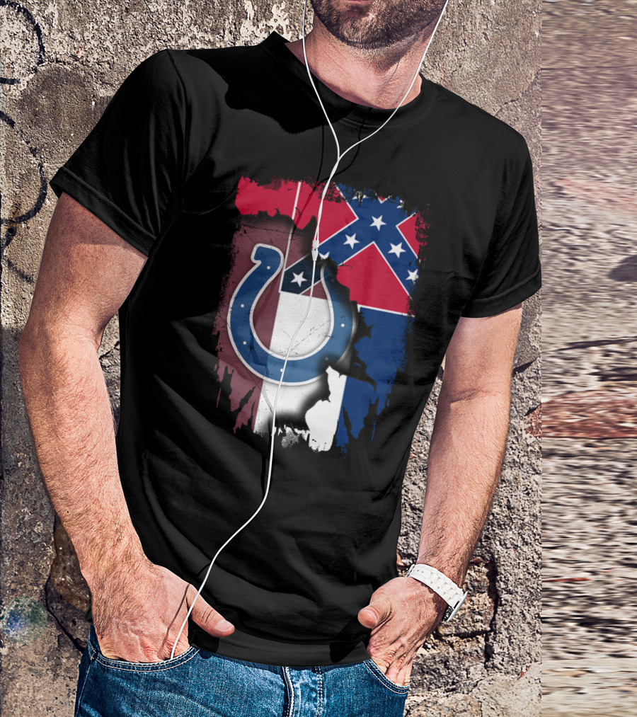 Colts Horseshoe On Mississippi Flag Backdrop T-Shirt