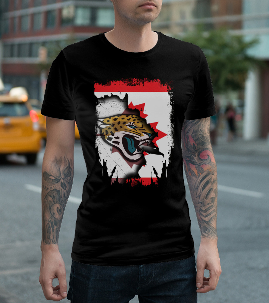 Together Canada Jaguars Emblem with Maple Leaf Backdrop T-Shirt