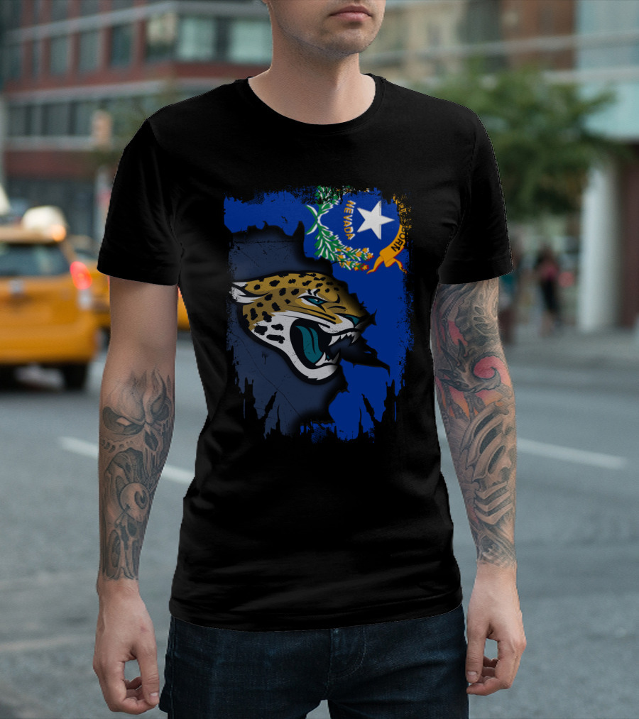 Nevada State Flag with Stylized Jaguars Emblem Together T-Shirt