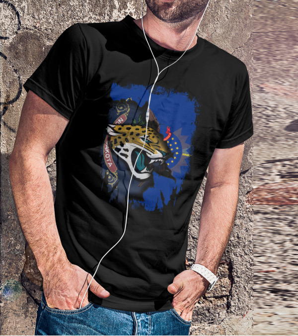 North Dakota State Flag With Jaguars Emblem Fusion T-Shirt