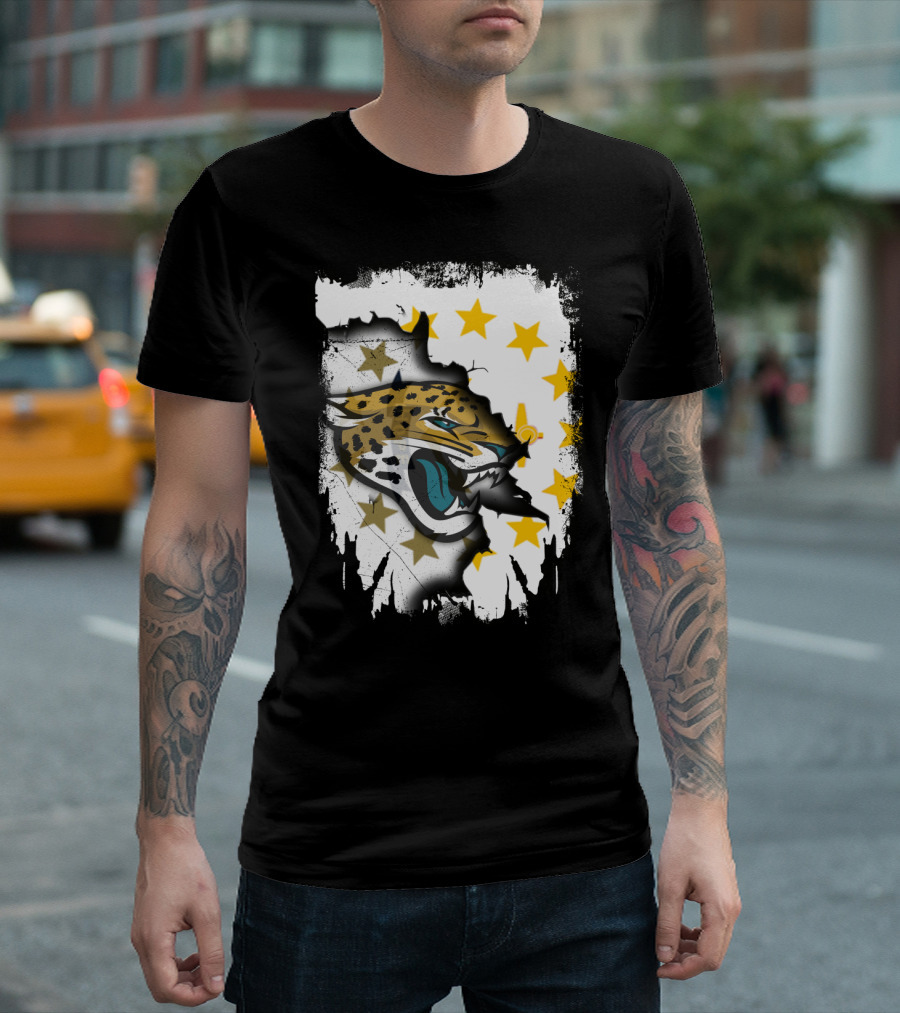 Rhode Island Star Pattern With Jaguars Roaring Together T-Shirt