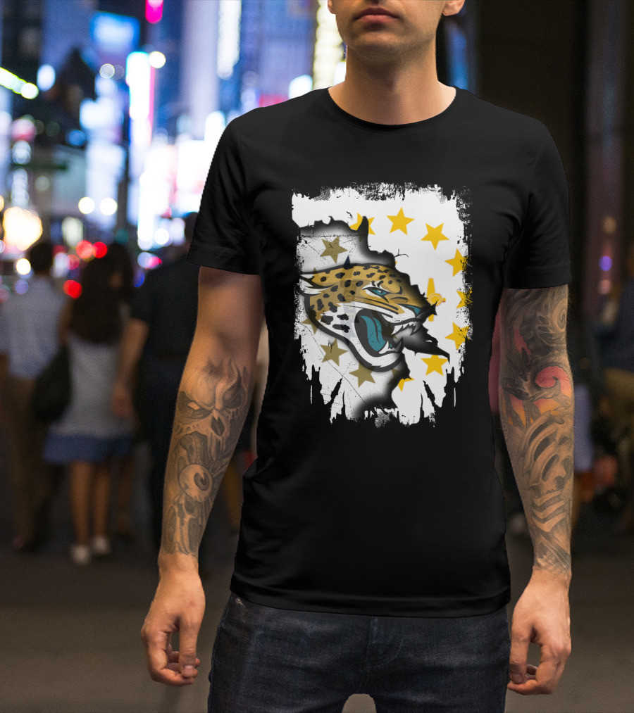 Rhode Island Star Pattern With Jaguars Roaring Together T-Shirt
