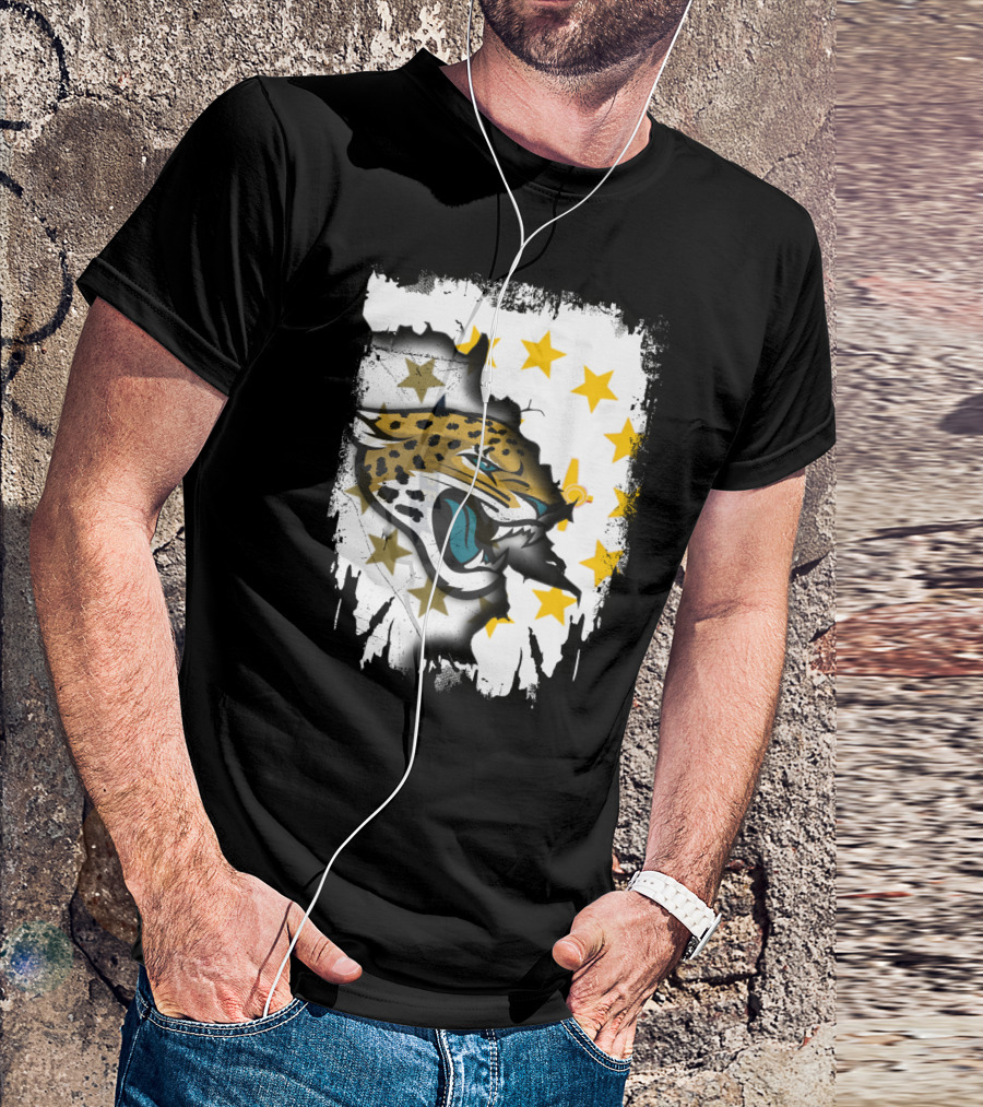 Rhode Island Star Pattern With Jaguars Roaring Together T-Shirt