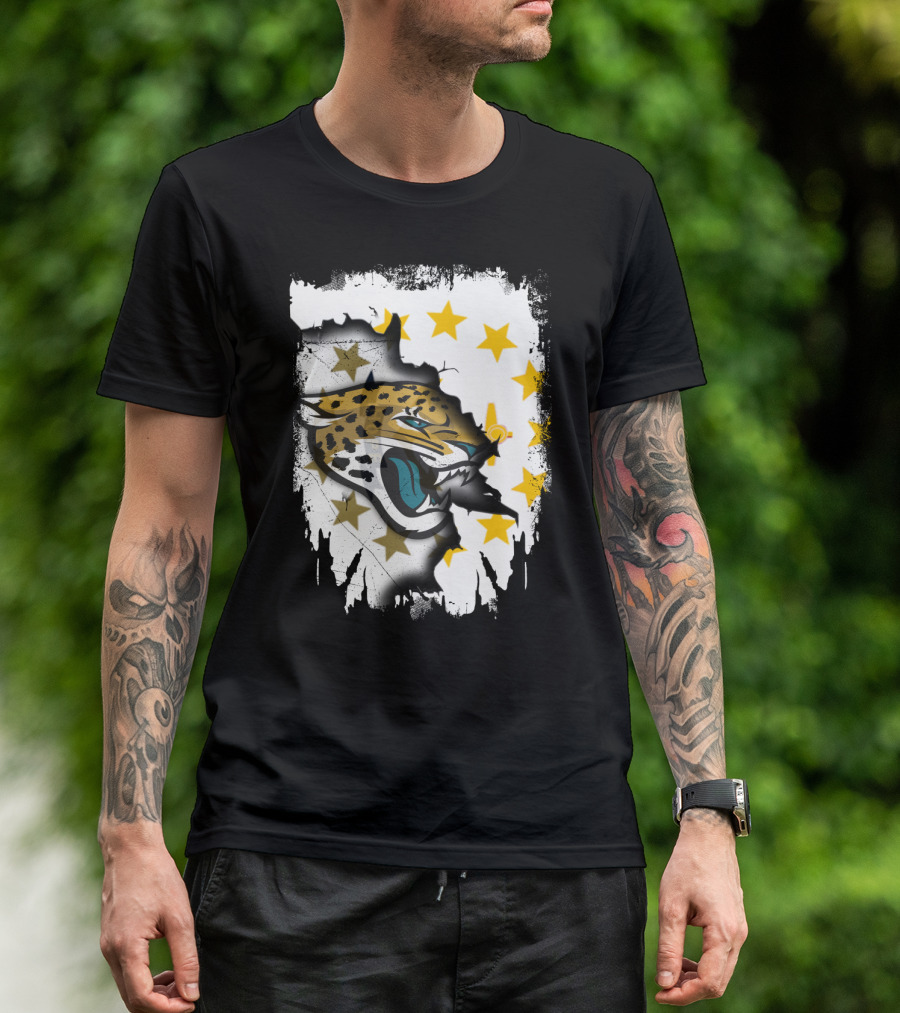 Rhode Island Star Pattern With Jaguars Roaring Together T-Shirt