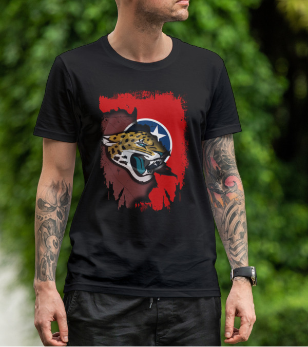 Tennessee State Flag With Jacksonville Jaguars Logo Fusion T-Shirt