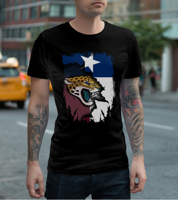 Texas Flag With Fierce Jaguar Face T-Shirt