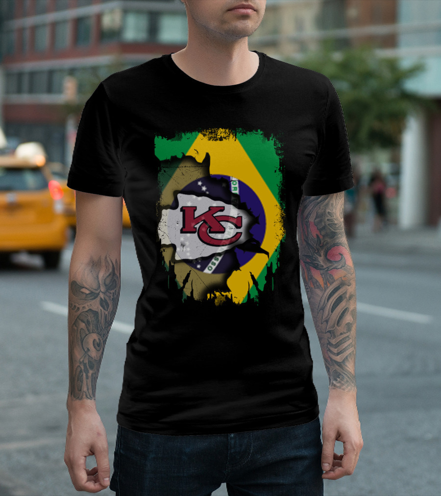Brazilian Flag With Kansas City Chiefs Logo Fusion T-Shirt