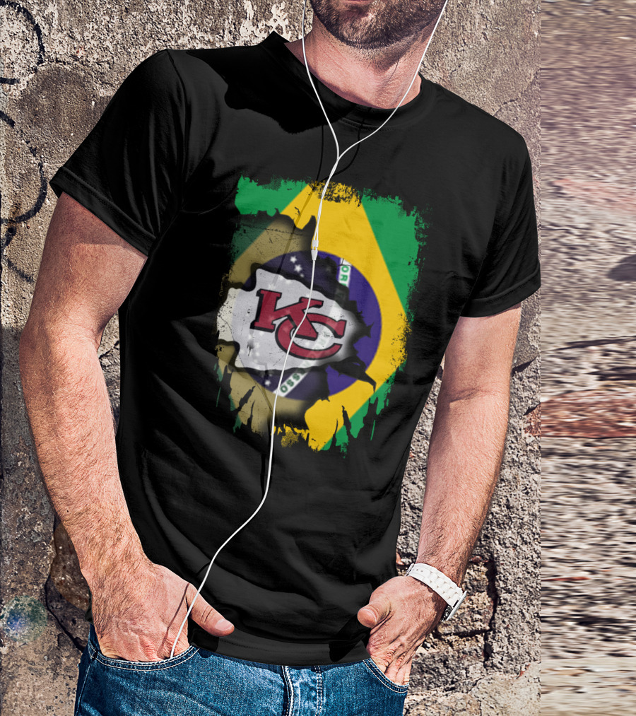 Brazilian Flag With Kansas City Chiefs Logo Fusion T-Shirt