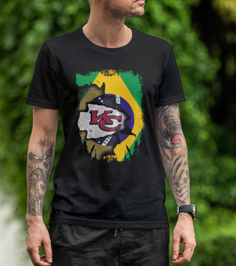 Brazilian Flag With Kansas City Chiefs Logo Fusion T-Shirt