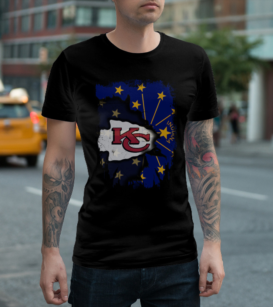 Indiana Map Overlay With Kansas City Chiefs T-Shirt