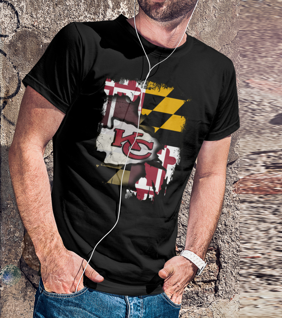 Maryland Flag With KC Chiefs Logo Background T-Shirt
