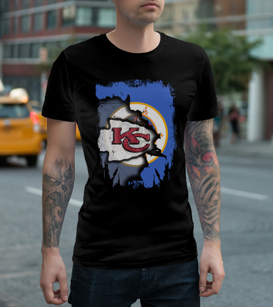 Minnesota Flag With Kansas City Chiefs T-Shirt