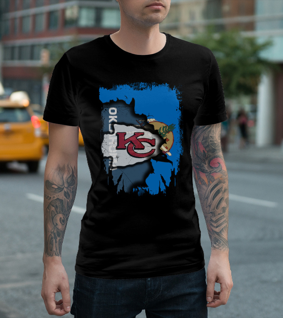 Oklahoma Chiefs Unity KC Logo with State Flag T-Shirt