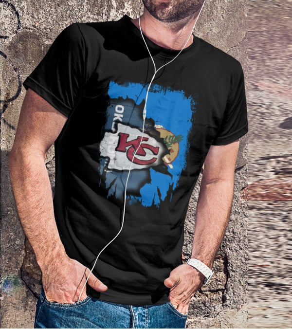 Oklahoma Chiefs Unity KC Logo With State Flag T-Shirt