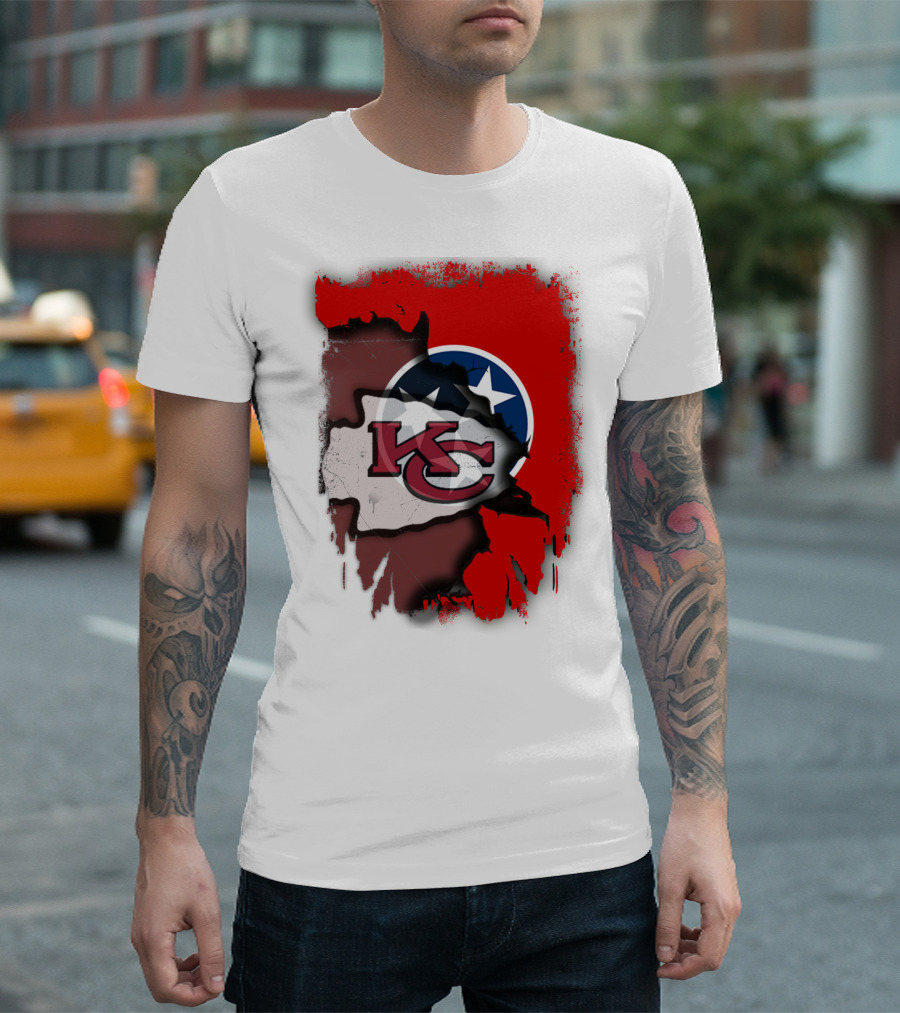 Kansas City Chiefs Tennessee Flag Torn Abstract Fusion T-Shirt