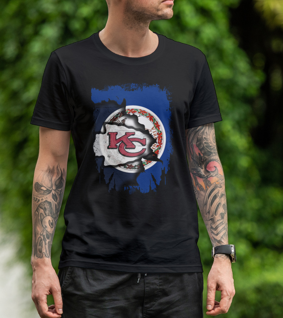 Virginia State Flag With KC Chiefs Logo Fusion T-Shirt
