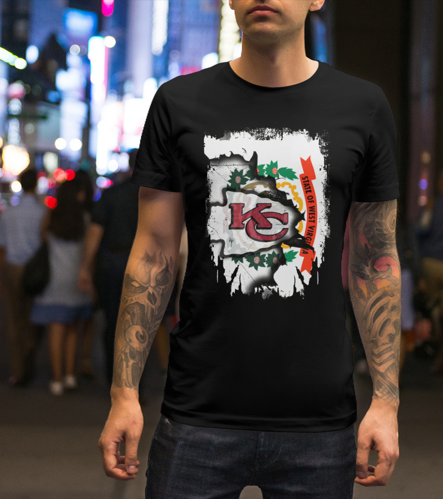 State Of West Virginia Torn KC Chiefs Logo Chiefs Fans T-Shirt
