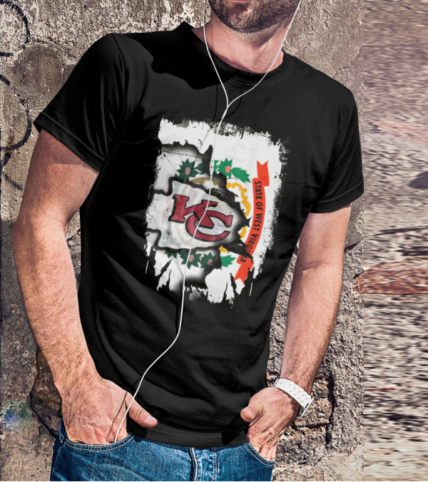 State Of West Virginia Torn KC Chiefs Logo Chiefs Fans T-Shirt