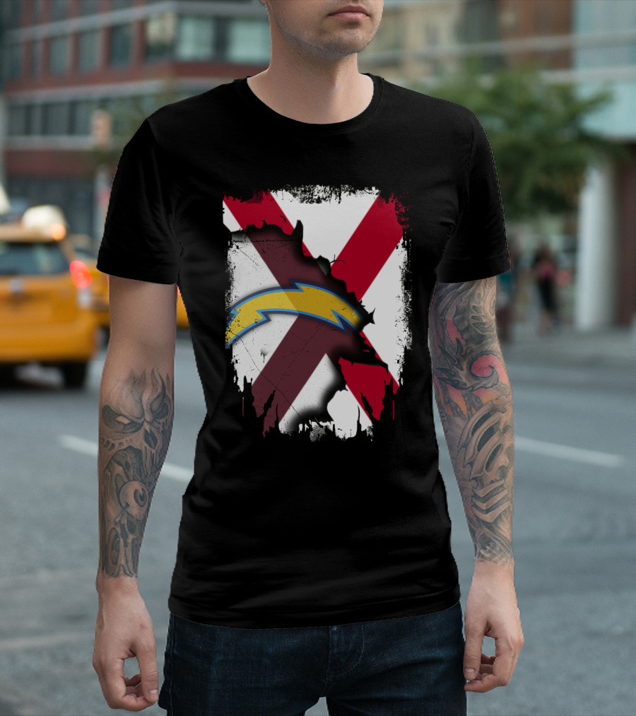 Together Alabama with Chargers Bolt over Cross Flag T-Shirt