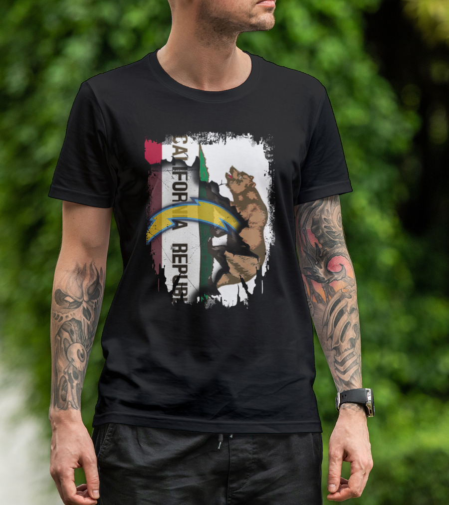 California Republic With Chargers Logo And Bear T-Shirt