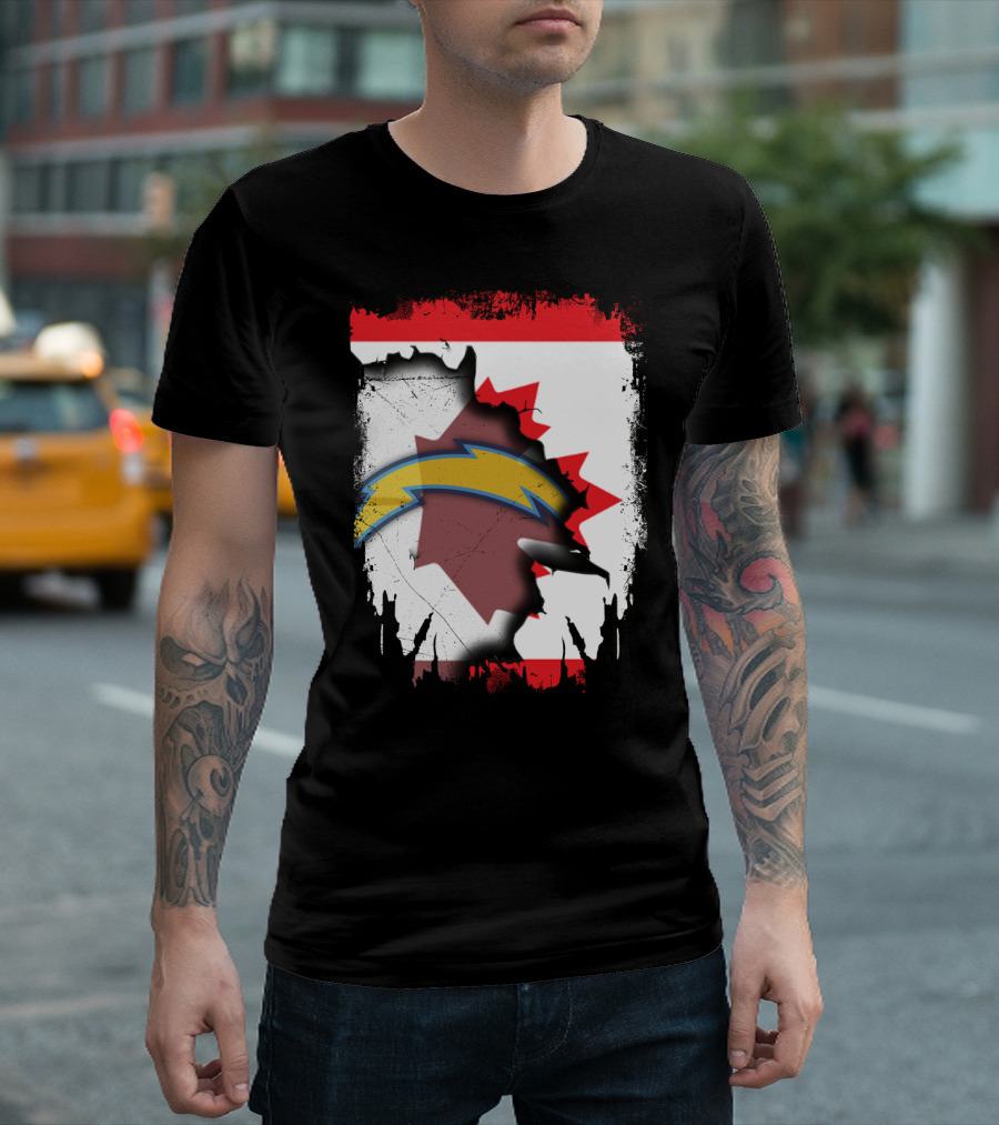 Canada Chargers Lightning Emblem With Maple Leaf Flag Background T-Shirt