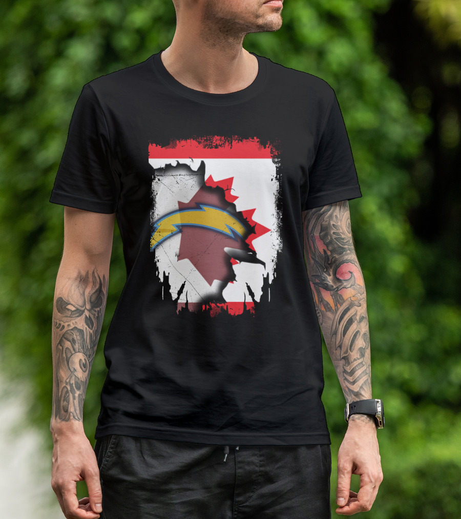 Canada Chargers Lightning Emblem With Maple Leaf Flag Background T-Shirt