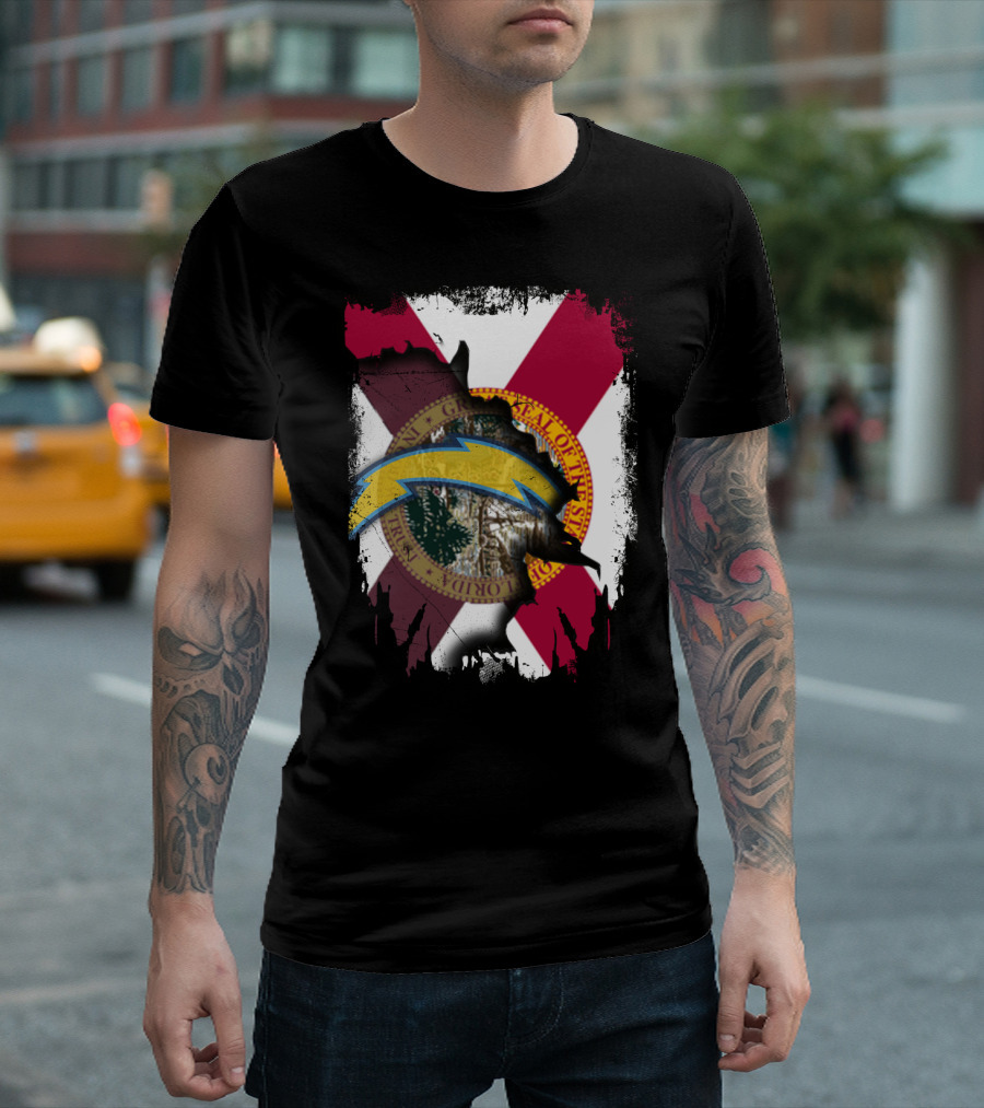 Florida State Flag With Chargers Lightning Bolt T-Shirt