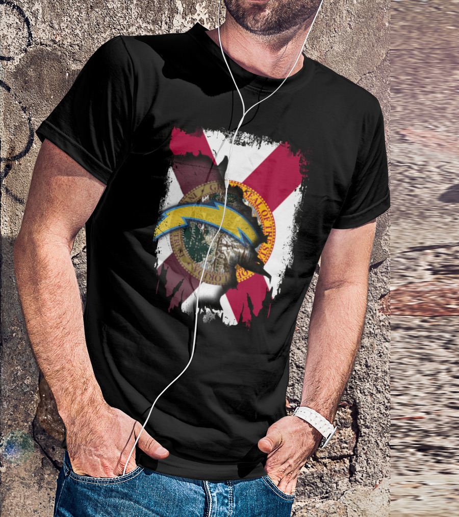 Florida State Flag With Chargers Lightning Bolt T-Shirt