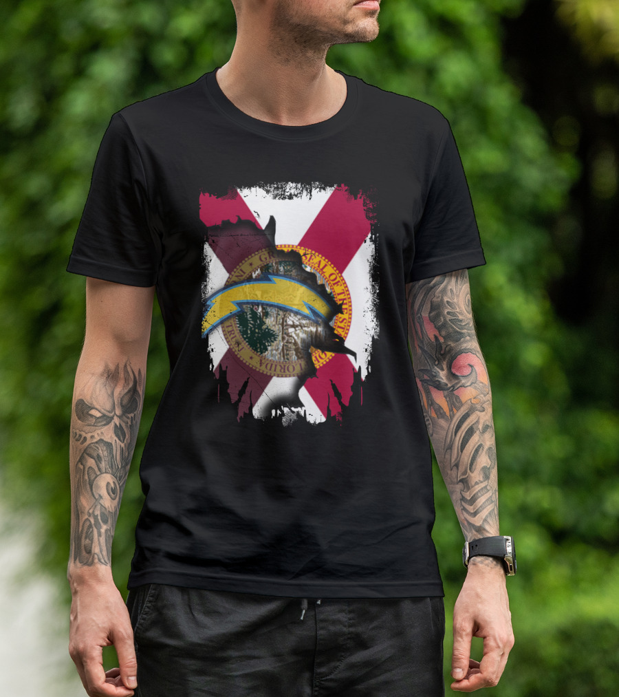 Florida State Flag With Chargers Lightning Bolt T-Shirt